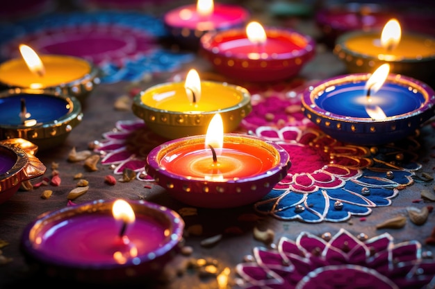 Happy Diwali Clay Diya lamps during Diwali celebration