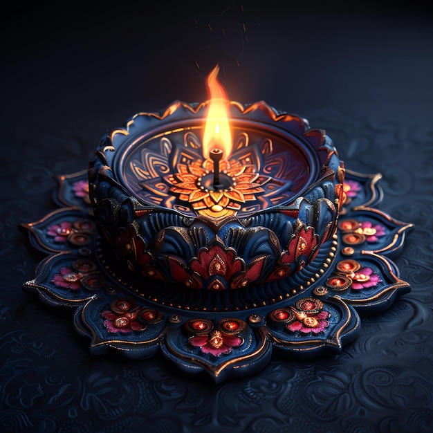 Happy diwali or deepavali traditional indian festival with clay diya oil lamp Indian hindu festival