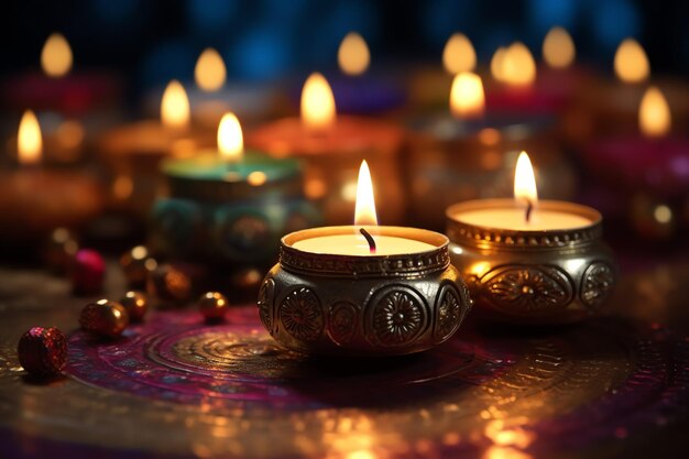 Happy diwali or deepavali traditional indian festival with clay diya oil lamp Indian hindu festival