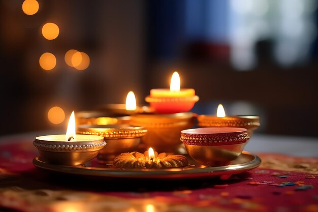 Happy diwali or deepavali traditional indian festival with clay diya oil lamp Indian hindu festival