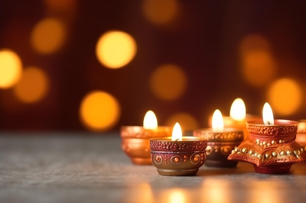 Happy diwali or deepavali traditional indian festival with clay diya oil lamp Indian hindu festival