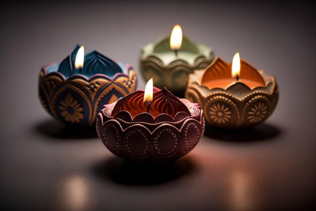 Happy diwali or deepavali traditional indian festival with clay diya oil lamp Indian hindu festival