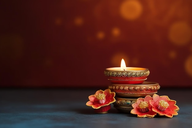 Happy diwali or deepavali traditional indian festival with clay diya oil lamp Indian hindu festival