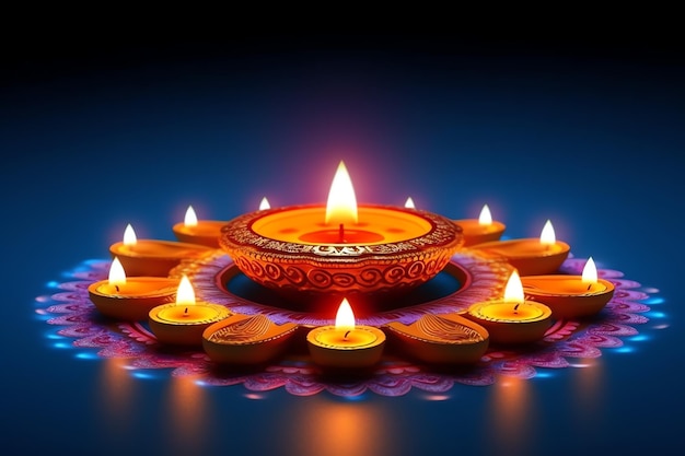 Happy diwali or deepavali traditional indian festival with clay diya oil lamp Indian hindu festival