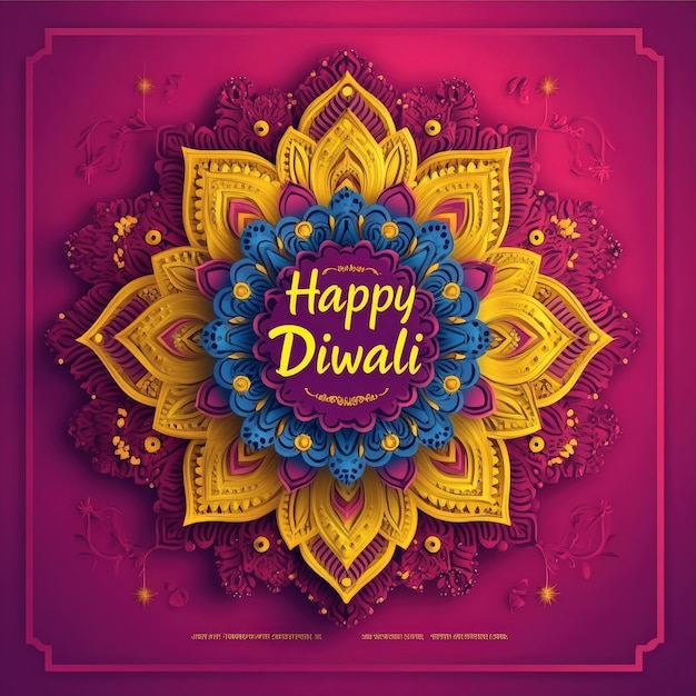 Photo happy diwali design with gold and purple mandalas