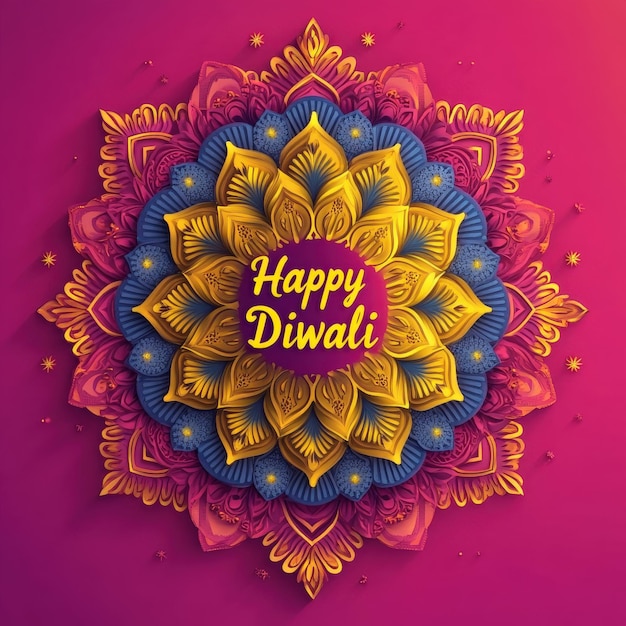 Photo happy diwali design with gold and purple mandalas