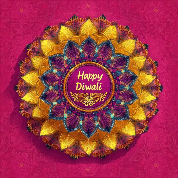 Photo happy diwali design with gold and purple mandalas