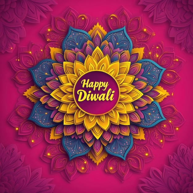 Photo happy diwali design with gold and purple mandalas