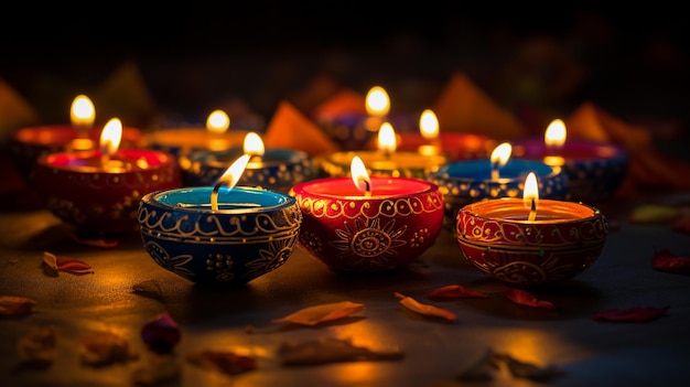 Happy Diwali Diya lamps lit during diwali celebrate