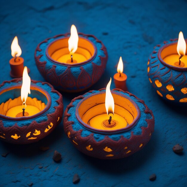 Happy diwali festival background with realistic oil lamp