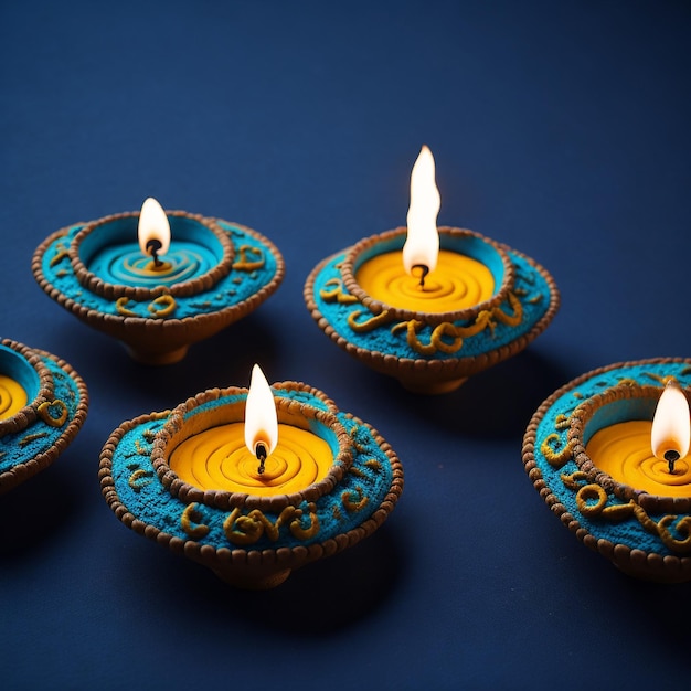 Happy diwali festival background with realistic oil lamp