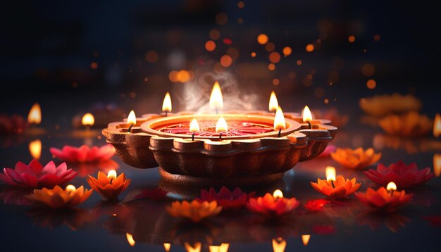 Happy diwali festival background with realistic oil lamp