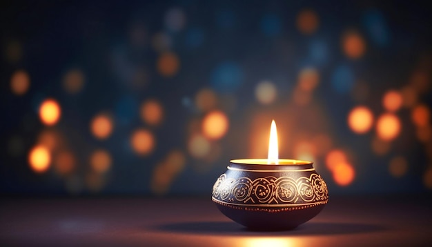 Happy diwali festival background with realistic oil lamp