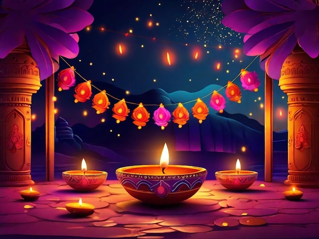 Photo happy diwali festival of lights celebration illustration 8k