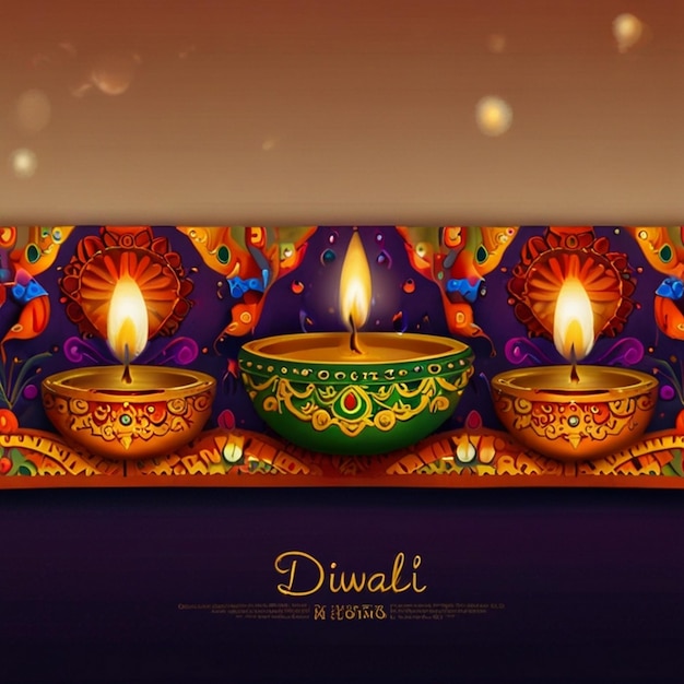 Photo happy diwali festival of lights colorful banner template design with decorative diya lamp