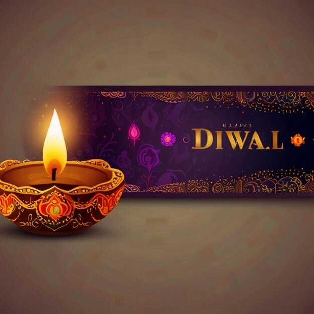 Photo happy diwali festival of lights colorful banner template design with decorative diya lamp