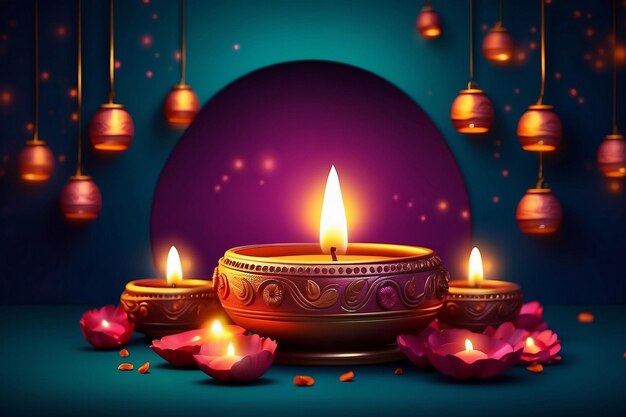 Happy Diwali festival of lights colorful banner template with lights celebration