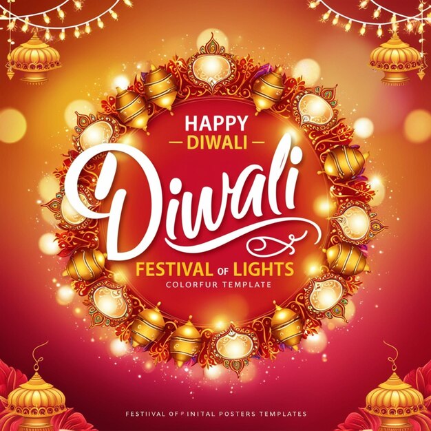 Photo happy diwali festival of lights colorful poster template design