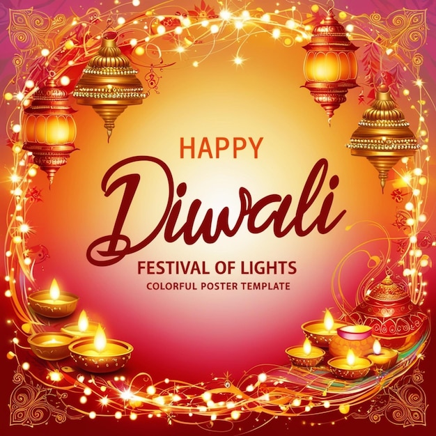 Happy Diwali festival of lights colorful poster template design