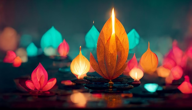 Happy Diwali festival of lights holiday background illustration design digital art style