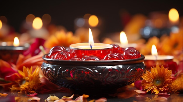 Happy Diwali festival with realistic oil Diwali lamp background