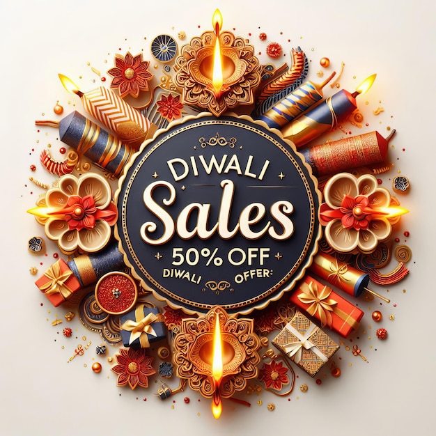 Photo happy diwali festivals special sale offer greeting card illustration