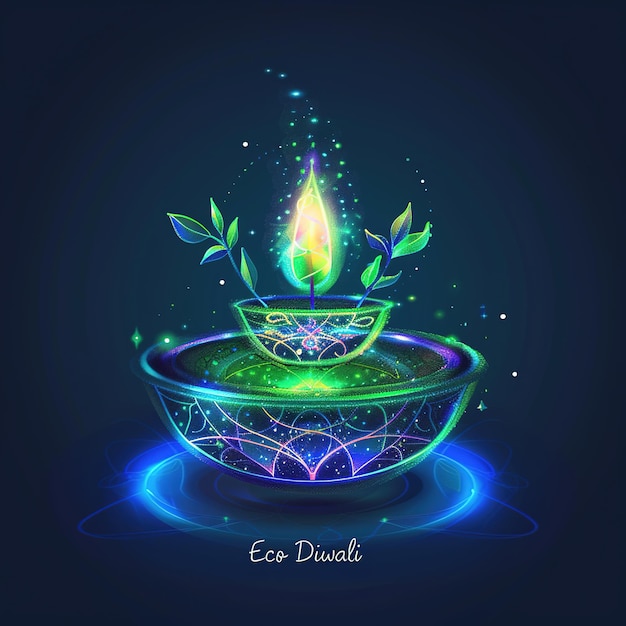 Happy Diwali graphic of clay lamp Indian festival of lights