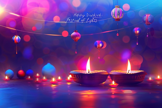 Happy Diwali graphic of clay lamp Indian festival of lights