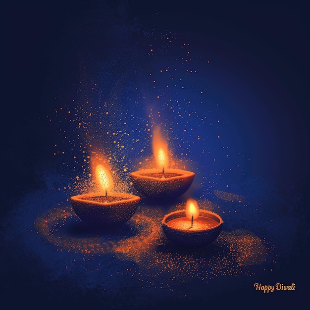 Happy Diwali graphic of clay lamp Indian festival of lights