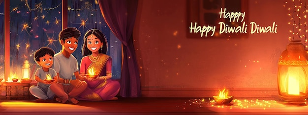 Happy Diwali graphic of Diya lantern Indian festival of lights