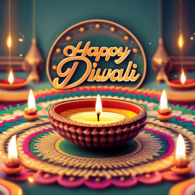 Happy Diwali Greeting Card with diya by ai generated