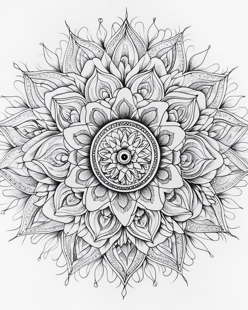 Photo happy diwali hand drawn pencil line art mandala illustration