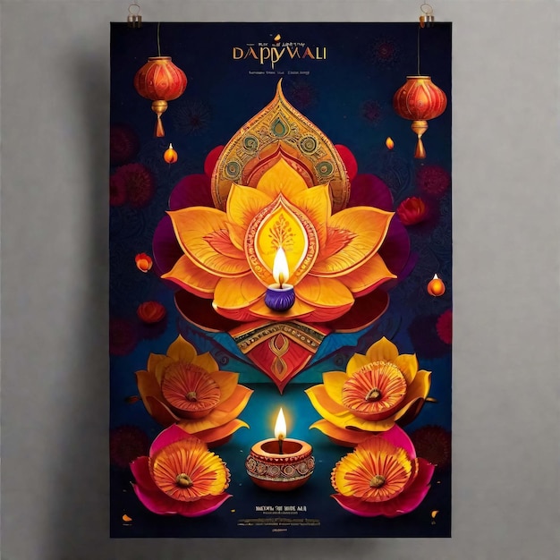 Happy Diwali Hindu festival modern design set in paper cut style with oil lamps on colorful waves an