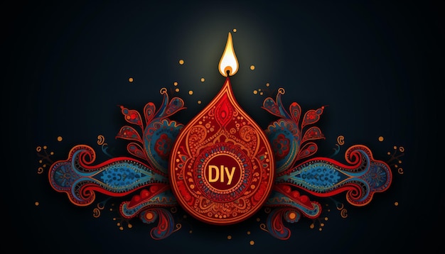 happy diwali holiday greeting card with paisley decoration