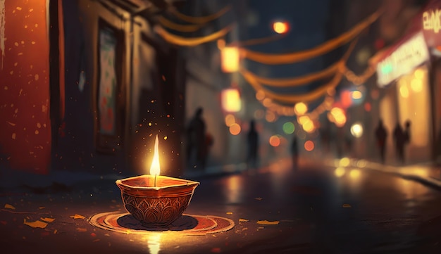 Happy Diwali Illustration of Diwali Diya generative ai