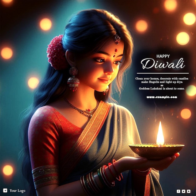 Happy Diwali indian festival background with oil diya lamps