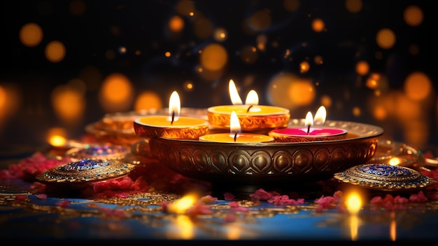 Happy Diwali Indian festival of lights Diwali symbolizes the victory of light over darkness of good over evil and knowledge over ignorance banner copy space background text