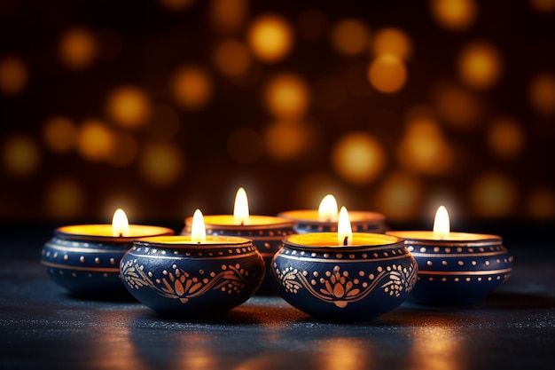 Happy Diwali oil lamp on sparkling dark blank background wallpaper