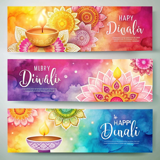 Photo happy diwali watercolor banners