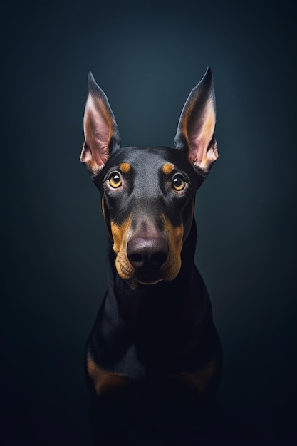 Happy Doberman Pinscher black background professional photo