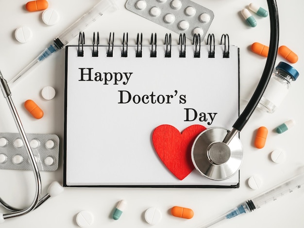 Photo happy doctors day greeting card closeup top view