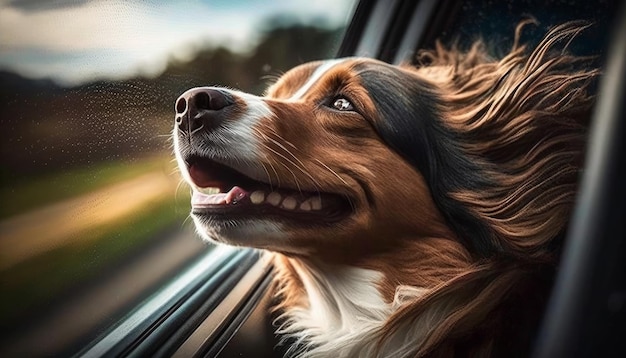 Happy Dog Enjoying the Breeze from a Car Window