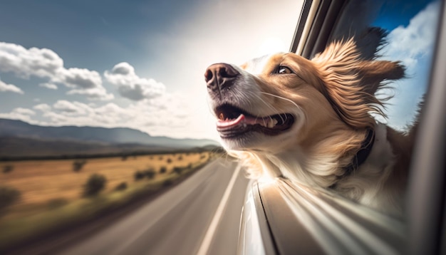 Happy Dog Enjoying the Breeze from a Car Window