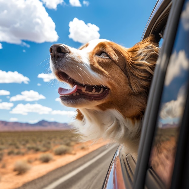 Happy Dog Enjoying the Breeze from a Car Window