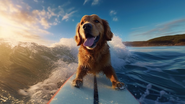 A happy dog is surfing on the sea Generative AI