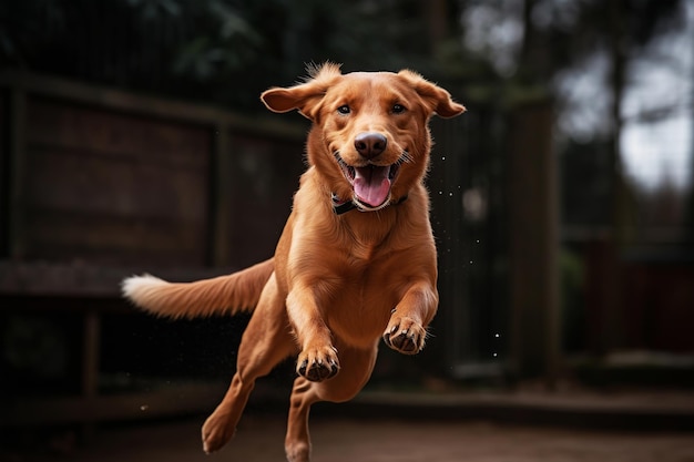 Happy dog jumping created by generative AI