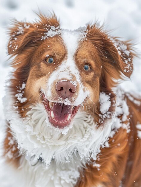 Photo happy dog playing in fresh snow winter joy and adventure