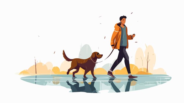 Photo happy dog walking in flat cartoon style vector illustration