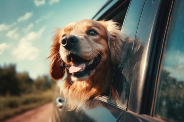 Happy dog window travel pet Generate Ai