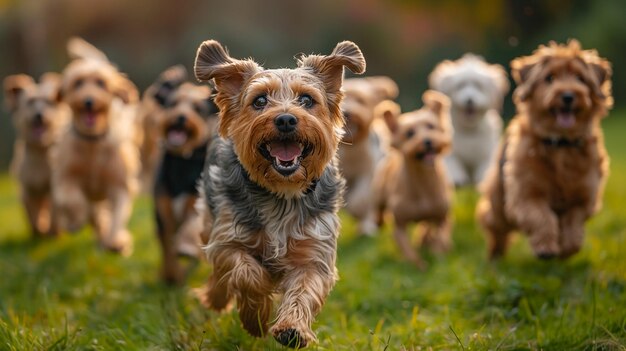 happy dogs running outdoors